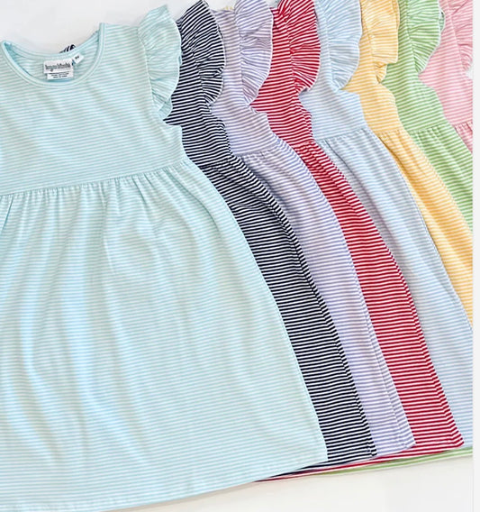 Collared Striped Dress| Flutter Sleeve Striped Dress