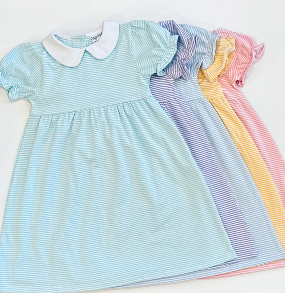 Collared Striped Dress| Flutter Sleeve Striped Dress